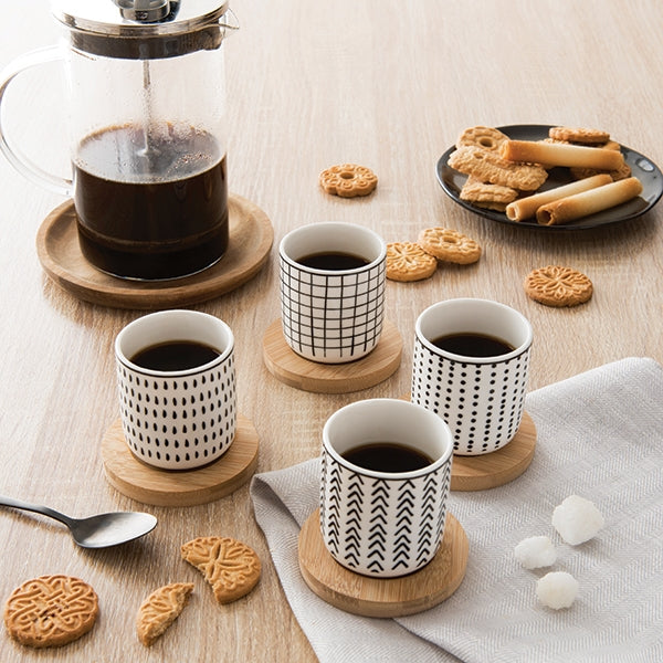 Set de 4 tasses en porcelaine avec soucoupe bambou 10 cl motifs graphiques Mathon - Mathon - 1